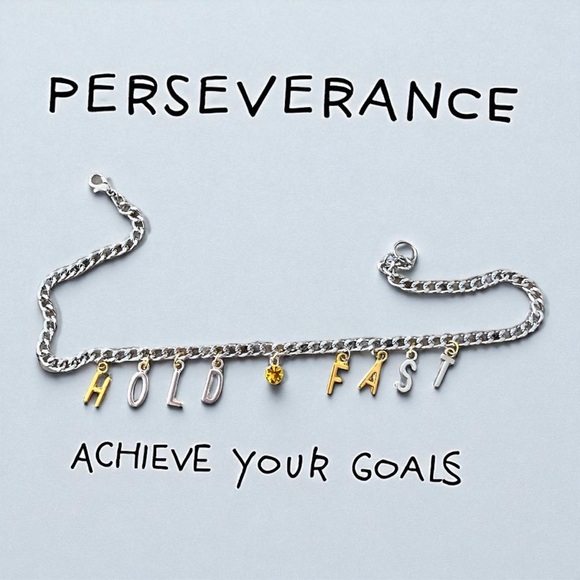 Chic Two-Tone Charm Necklace “Hold Fast” 15” - Picture 3 of 14